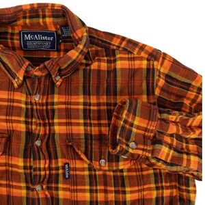 McAlister Mens Med Orange Plaid Flannel Country Sport Long Sleeve Shirt Shoulder